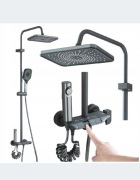 Zestaw prysznicowy natynkowy Ari – grafitowa deszczownica, nowoczesny 