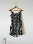 Czarno- beżowa sukienka na ramiączkach tunika wzory kwadraty vintage S/M