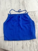 Chabrowy top lato marszczenie satyna śliski wiązanie L Sinsay