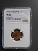 5 groszy 1991 r. NGC MS 66