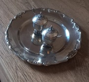 Zestaw do przypraw na talerzyku platerowany srebrem