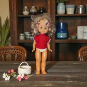 Vintage lalka z Włoch Minifon, lata 60/70, fonograf, 43 cm