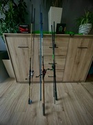 Zestaw 3 wędek z kołowrotkami – używane, w świetnym stanie – 400 zł