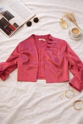 Satynowy żakiet malinowy bez zapięcia | krótki | elegancki | Eleganckie