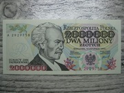 BANKNOT RP 2 MILIONY 2000000 ZŁOTYCH 1993 ROK SERIA A PADEREWSKI UNC