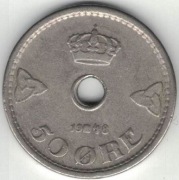 Norwegia 50 ore 1948 - 22 mm - nr 2
