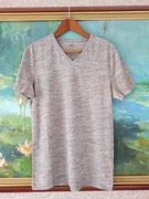 H&M koszulka t-shirt męska serek casual slim fit sportowa szara melanż