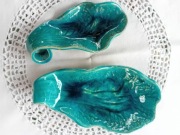 Komplet 2 miseczek ceramicznych w kształcie liścia.Kolor turkus.