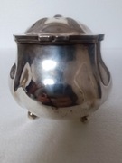 Art Deco srebro cukiernica na czterech nózkach pozlacana 295gr