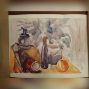 !Tanio!-Akwarela przedstawiająca martwą naturę.