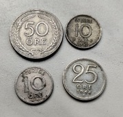 Szwecja zestaw Monet 50,25 i 10 Ore srebro 