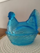 Kura szklana lazurowa niebieska PRL Ząbkowice 21,5 cm