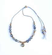 Bransoletka labradoryt kamienie naturalne zawieszka cyrkonia jedwab biżu