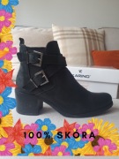 Botki Karino 6 cm 100% Skóra Nubuk Czarne 38