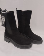 Refresh nowe damskie czarne zamszowe buty kozaki botki gruba podeszwa 40