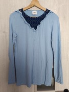 Bluzka damska z haftem przy szyi długi rękaw kolor jasnoniebieski rozmiar M