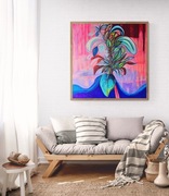 Duży kolorowy Obraz ręcznie malowany Kwiaty na płótnie 