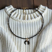 Naszyjnik HANDMADE z kamieni czarny turmalin zawieszka księżyc OCHRONA