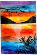 Zachód słońca pastele olejne i akryl A4