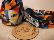 Komplet czapka komin Welur damski koty geometryczn