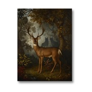 Jeleń w lesie, plakat w stylu vintage, malarstwo przyrodnicze 40x50cm