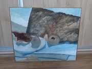 Olej na płycie Władysław Banasiak Martwa natura 1969 Szwecja