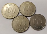 Zestaw monet Korea Południowa 100 Won 4 szt. każda inna bez powtórek.