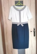 Elegancka sukienka wizytowa, granatowo, kremowo szara  rozmiar 40