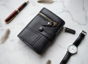 Portfel damskii kompaktowy, czarny, zamek + zatrzask szybka wysyłka InPos