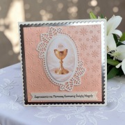 Ręcznie robione zaproszenie na Komunię Świętą dla dziewczynki DJora