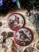 Zimowe podkładki vintage z sikorkami shabby chic Prowansja decoupage 