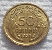 Francja III. Republika 50 centymów centimes 1937 KM# 894 Ładny stan