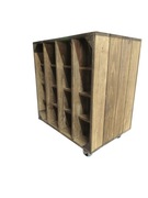 Drewniany stojak na wino 16 butelek – ręczna robota, na kółkach