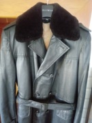 NOWY płaszcz skórzany milicyjny MO drogówki podpinka KOŻUCH z owcy