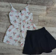H&M XS Kombinezon Kwiatowy + Spódniczka Czarna | Nastolatka