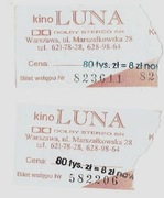 Warszawa 1996r, 2 x Bilety Kino Luna, Kwota 80.000zł / przebite na 8zł