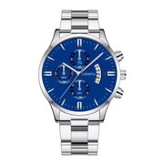 ELEGANCKI MĘSKI ZEGAREK z DATOWNIKIEM i STALOWĄ BRANSOLETKĄ