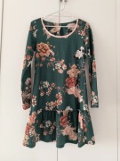 sukienka zielona kwiaty z długim rękawem