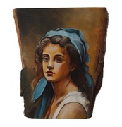 Portret, "Dziewczyna w błękitnej chuście", ręcznie malowany, olej na desce