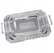 Zestaw 3 przepięknych srebrnych metalowych tac dekoracyjnych do serwowania 