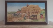 Obraz ręcznie haftowany HANDMADE sianokosy 45 cm x 80 cm ozdoba