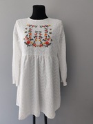 Shein sukienka biała z motywem haftu długi rękaw rozmiar M 38 100% bawełna