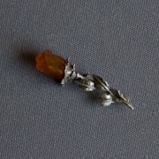 Broszka srebro bursztynowa róża design PRL Vintage lata 70/80