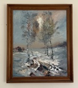 Pejzaż zimowy z brzozami - Stanisław Skrzypiński 1992 olej/płótno 70x85 cm