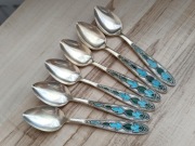 ZŁOCONE ŁYŻECZKI DO KAWY FILIŻANKI EMALIA SREBRO PRÓBA 875 ROSJA 