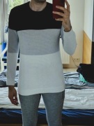 Sweter męski FSBN rozmiar M paski czarny/szary/biały