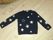Lekki granatowy sweter w gwiazki r. 128, 8 lat, bawełna do szkoły na jesień