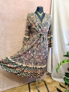 Beżowa sukienka orientalna boho rękawy 3/4 z falbanami r. L/XL 40/42