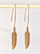 Kolczyki pióra  - antyczne złoto, długie 