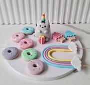 Pusheen duży zestaw na tort figurka z masy cukrowej